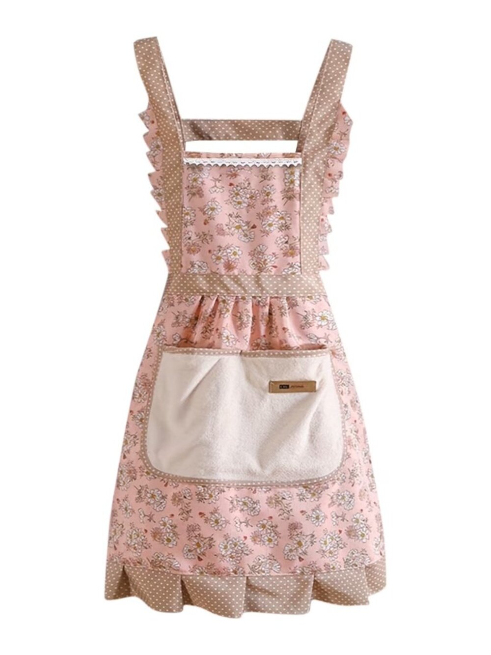 Pink Floral Apron Kitchen Cooking Baking Housework Maid Cottagecore Large Pocket